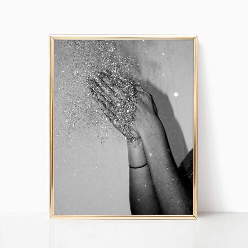 Glitter Hands Club Print Black and White Retro Vintage Luxury Fashion DJ Music Dance Party Photography Canvas Framed Printed Wall Art Trendy.jpg