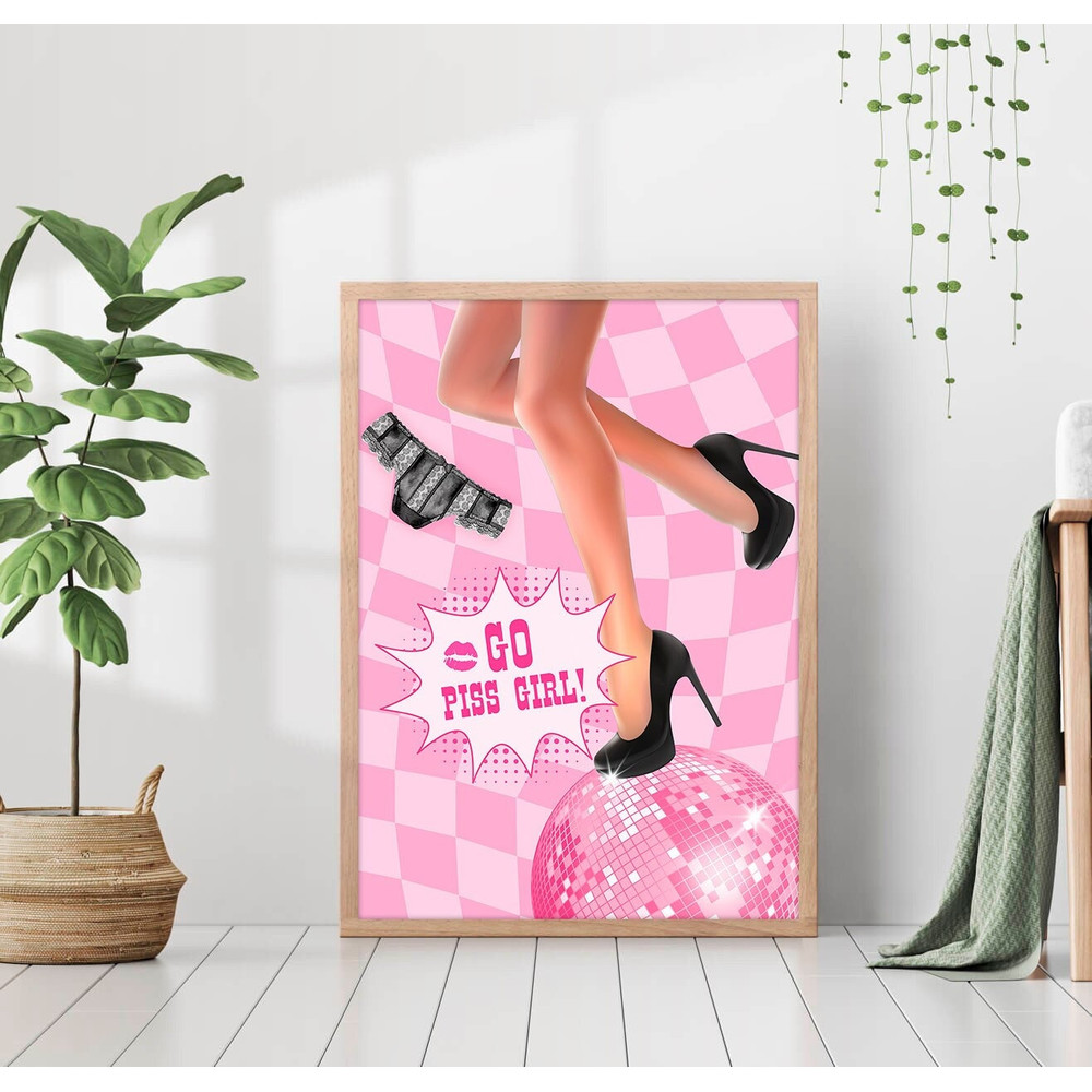 Go Piss Girl Print Retro Funny Bathroom Poster Club Fashion Dance Party Canvas Framed Printed Preppy Trendy Funky Toilet Bar Cart Wall Art 1.jpg