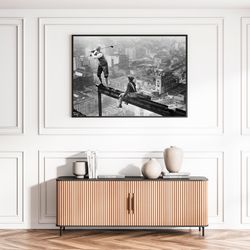 Golf on Skyscraper Beam Black and White Vintage Funny Retro Photography Wall Art Canvas Framed Poster Printed Wall Art T