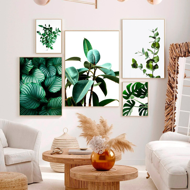 Greenery Wall Art Tropical Leaves Poster Botanical Prints set of 5 Room Decor Canvas Modern Nature Prints Poster Framed.jpg