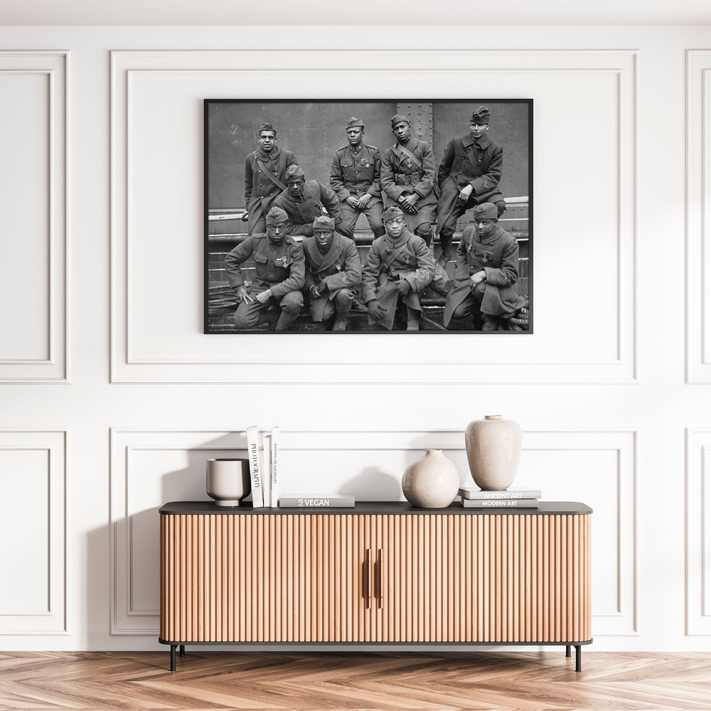 Harlem Hellfighters US African American Army Soldiers WWI Black and White Old Retro Military Photography Canvas Print Poster Framed Wall Art.jpg