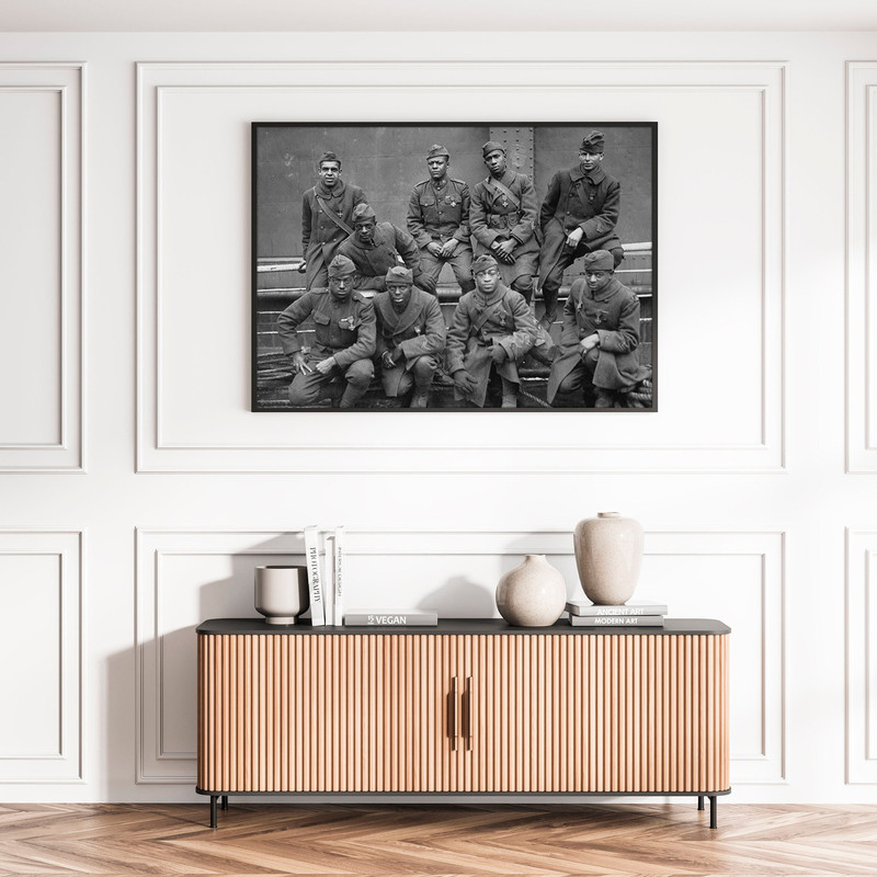 Harlem Hellfighters US African American Army Soldiers WWI Black and White Old Retro Military Photography Canvas Print Poster Framed Wall Art.jpg
