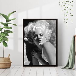Jean Harlow Black & White Old Photography Vintage American Movie Actress Fashion Cinema Monochrome Canvas Print Poster F