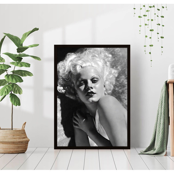 Jean Harlow Black & White Old Photography Vintage American Movie Actress Fashion Cinema Monochrome Canvas Print Poster Framed Wall Art Decor.jpg