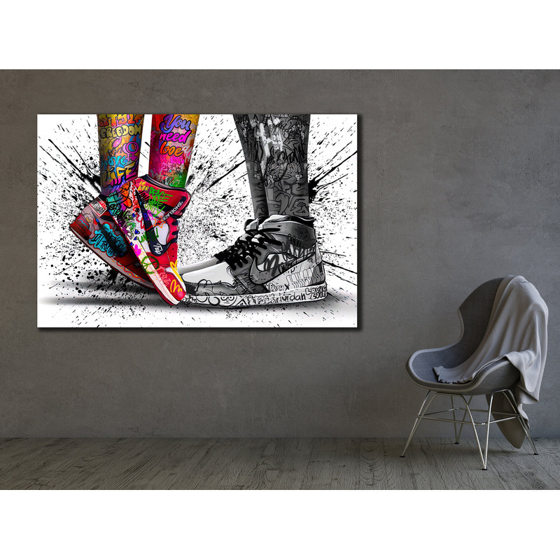 Graffiti Couple Shoes Canvas, Sneakers Wall Decor, Pop Art Canvas Painting, Home Decoration, Ready to Hang, Modern Wall Art.jpg