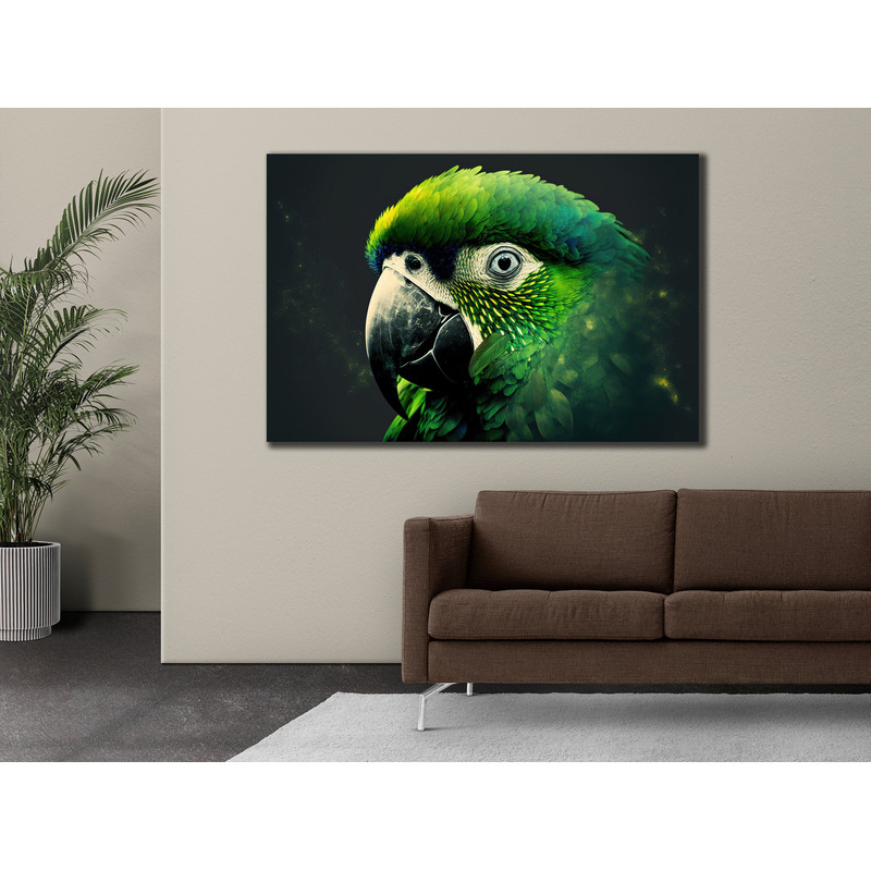 Green Parrot Canvas Art, Wall Art, Macaw Parrot Canvas Art, Bird Wall Art Decor, Parrot Lover Gift, Stretched Canvas Art, Living Room Decor.jpg