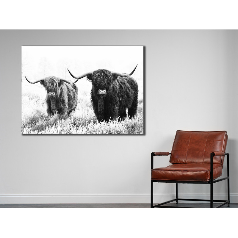 Highland Cow Wall Art, Animals Print on Canvas, Home Decoration, Scottish Cow Wall Decor, Farmhouse Gift Decor, Black White Painting Canvas.jpg