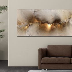 large abstract canvas art, white golden yellow abstract painting, abstract art, canvas print, living room abstract art,