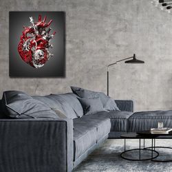 motor heart canvas, heart canvas painting, car engine print, heart poster, motor wall art, mechanical painting, home an