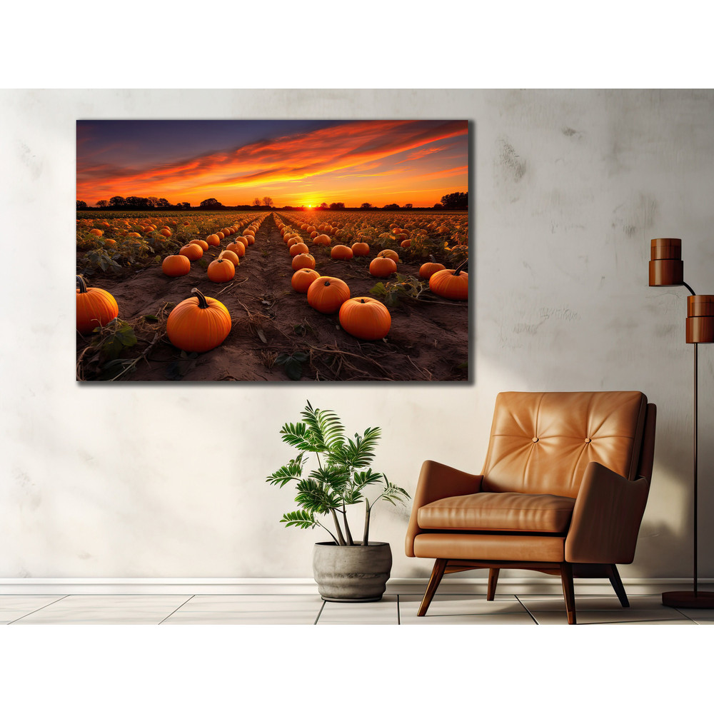 Pumpkin Sunrise Canvas, Halloween Pumpkin Wall Art, Halloween Art, Holiday Art Decor, Pumpkin Farm Home Gift.jpg