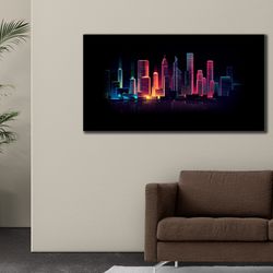 skyline at night lighted canvas art, led sign cityscape wall decor, bedroom home decor, scenery city canvas print, livi