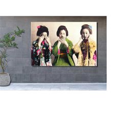 vintage photos of maikos portraying the three wise monkeys from the early 20th century, maiko girls, maiko girls poster,