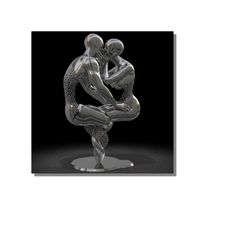 male and female romance in silver painting, silver gift poster, silver canvas, silver wall art, silver prints, romance i