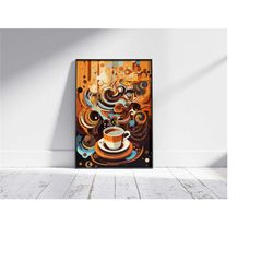 abstract coffee explosion print, coffee poster, exhibition poster, coffee lover gift, boho decor, mid century modern, di