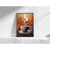 hot coffee abstract print, coffee poster, exhibition poster, coffee lover gift, boho decor, wall art, mid century modern