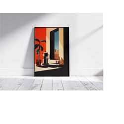 vintage coffee kettle print, coffee poster, exhibition poster, coffee lover gift, boho decor, wall art, mid century mode