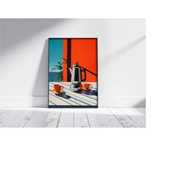 mediterranean coffee print, coffee poster, exhibition poster, coffee lover gift, boho decor, mid century modern, digital