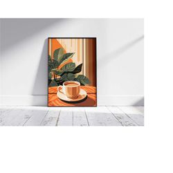 botanical morning coffee print, coffee poster, exhibition poster, coffee lover gift, boho dcor, mid century modern, digi