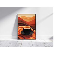 abstract minimalist coffee print, coffee poster, exhibition poster, coffee lover gift, boho decor, mid century modern, d