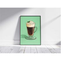 irish coffee print, coffee poster, exhibition poster, coffee lover gift, illustration, boho decor, mid century modern, d