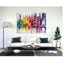 abstract painting canvas wall art, big city landscape oil painting print, urban art painting, office decor, city landsc