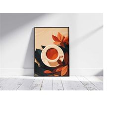 minimalist floral coffe print, coffee poster, coffee lover gift, boho dcor, wall art, kitchen decor, mid century modern,