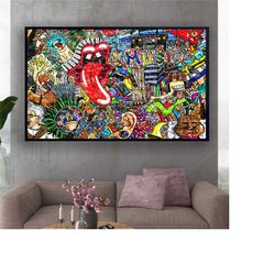 music collage music canvas wall art graffiti music collage canvas print, street art, graffiti room decor, modern wall de