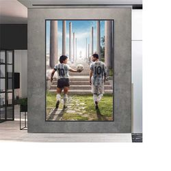 maradona & messi legends poster, world cup canvas, football legends canvas poster, ready to hang, world cup canvas