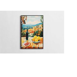italy wine poster, mid century cottagecore decor wall art, kitchen wall art
