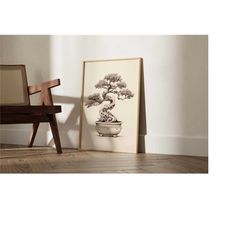bonsai tree poster wall decor, japanese art, botanical wall art