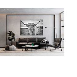 scottish cattle, cattle wall art, scottish highland landscape, cattle canvas, animal wall art, cow canvas photo print