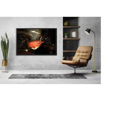 alien vs predator playing game painting, alien canvas/poster, predator poster, home decor, extra large canvas, ready to