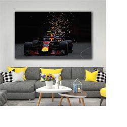 max verstappen racing print red bull f1 wall decor, extra large canvas, man cave gift, formula 1 canvas wall print, red