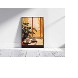 morning coffee print, coffee poster, exhibition poster, coffee lover gift, boho decor, coffee wall art, mid century mode