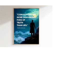 friedrich nietzsche digital print: unique cliffside portrait with inspirational quote, motivational wall art for philoso