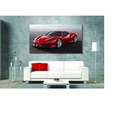 red ferrari canvas wall art, ferrari ready to hang wall art, extra large ferrari poster, red ferrari poster, supcar prin