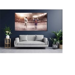 football legends lionel messi & cristiano ronaldo canvas wall art, football legends poster,football wall art, sport home