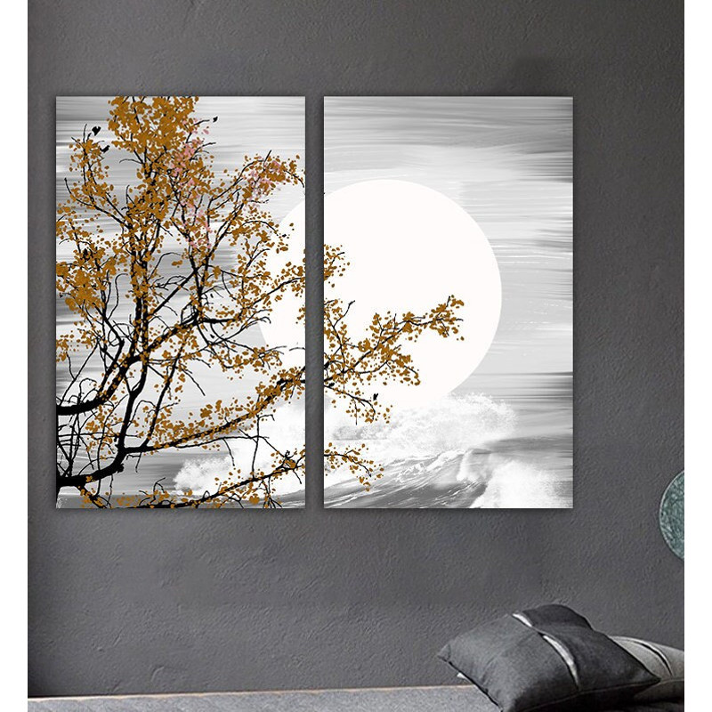 2 piece tree canvas painting, tree and moon canvas print, tree painting, tree poster.jpg