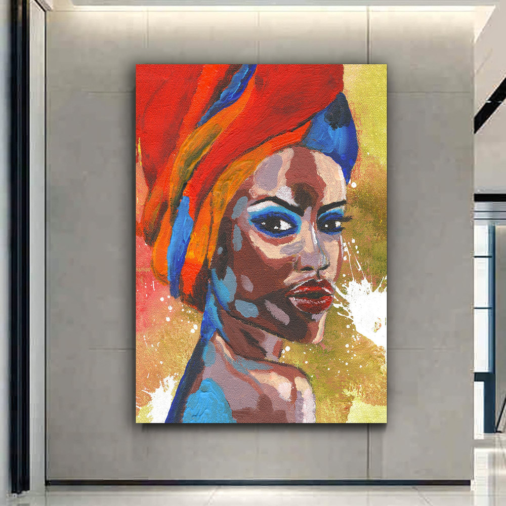 African colorful woman canvas painting, ethnic woman painting, black woman canvas painting.jpg