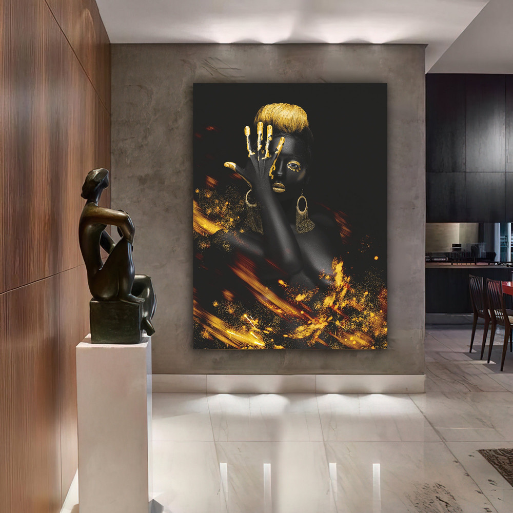 african woman gold glitter canvas painting, hippie african woman painting, ethnic painting, black woman painting, african woman wall art.jpg