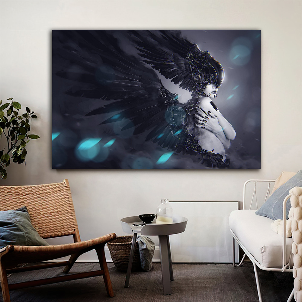 Black angel woman canvas painting, angel painting.jpg