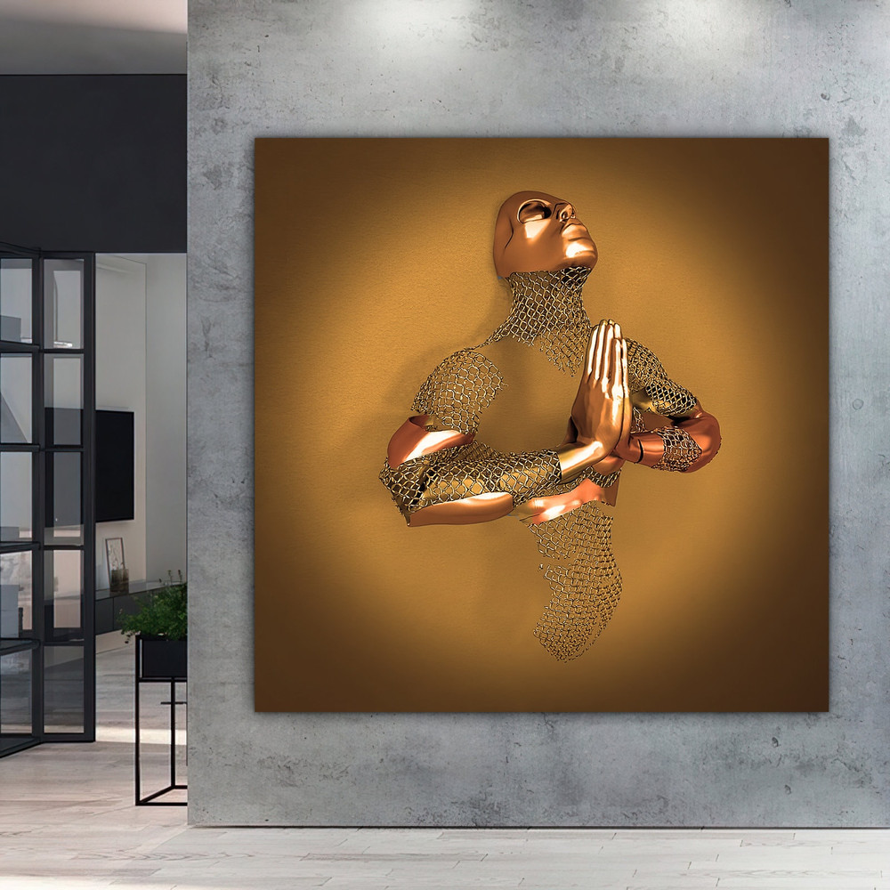 Bronze gratitude cnvas , prayer, meditation canvas painting, 3d effect bronze glitter embroidered wall decor,.jpg