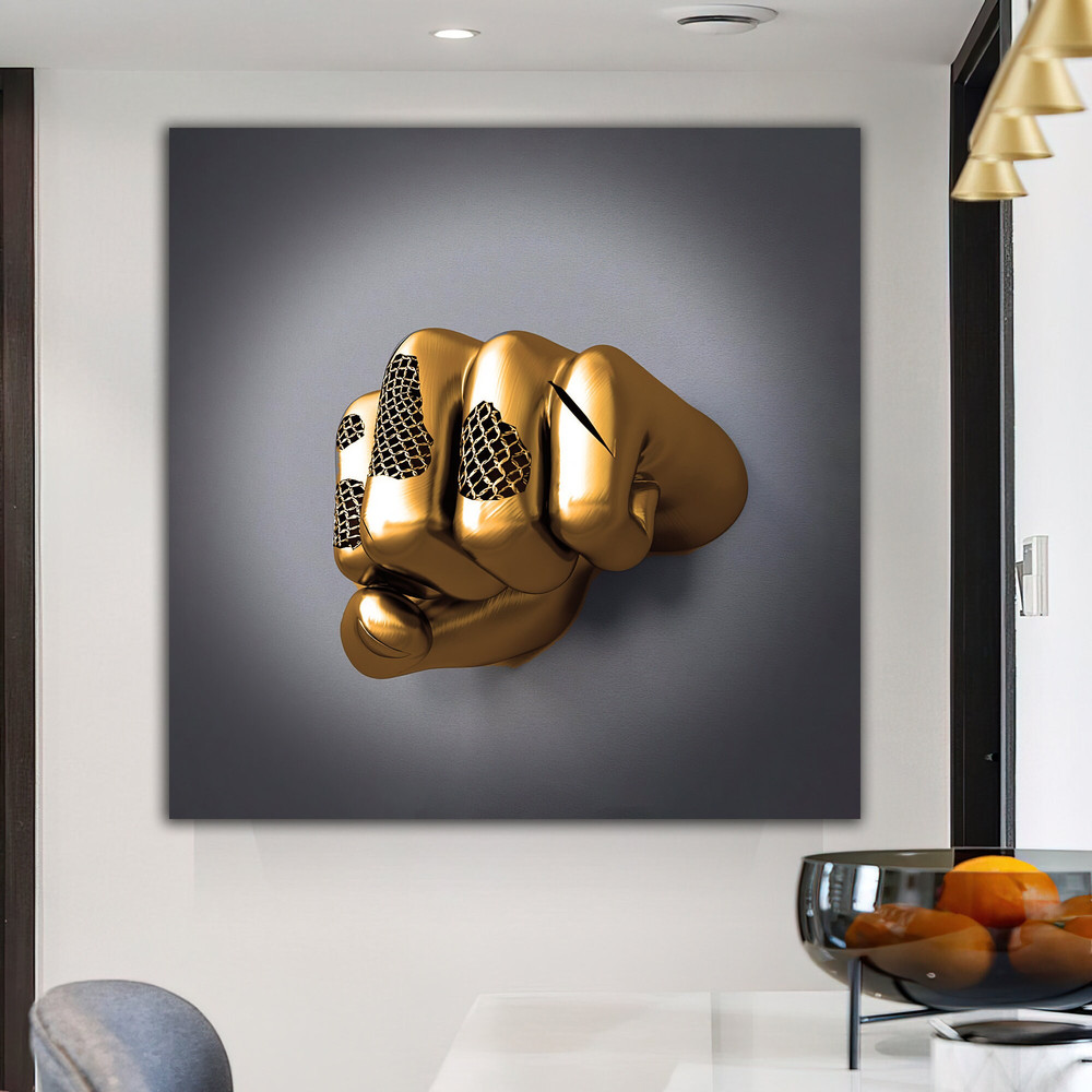 Bronze fist canvas painting, silver glitter textured canvas painting, wall decor with 3d effect, 3d wall art.jpg