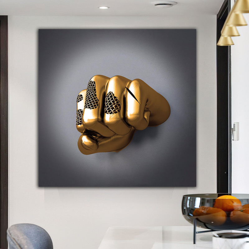 Bronze fist canvas painting, silver glitter textured canvas painting, wall decor with 3d effect, 3d wall art.jpg
