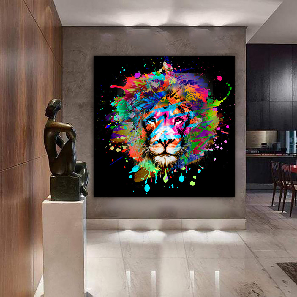 Colorful lion canvas, pop art lion canvas painting, abstract lion print, lion home decor, lion wall art, colorful lion decor 1.jpg