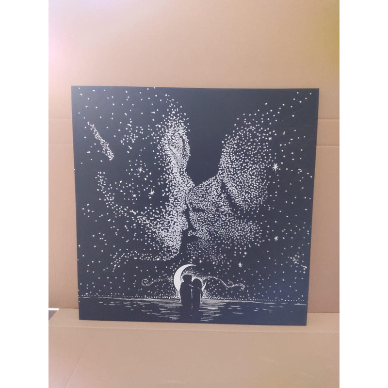 Couple kissing at the moon canvas painting, bedroom canvas painting with glitter texture,.jpg