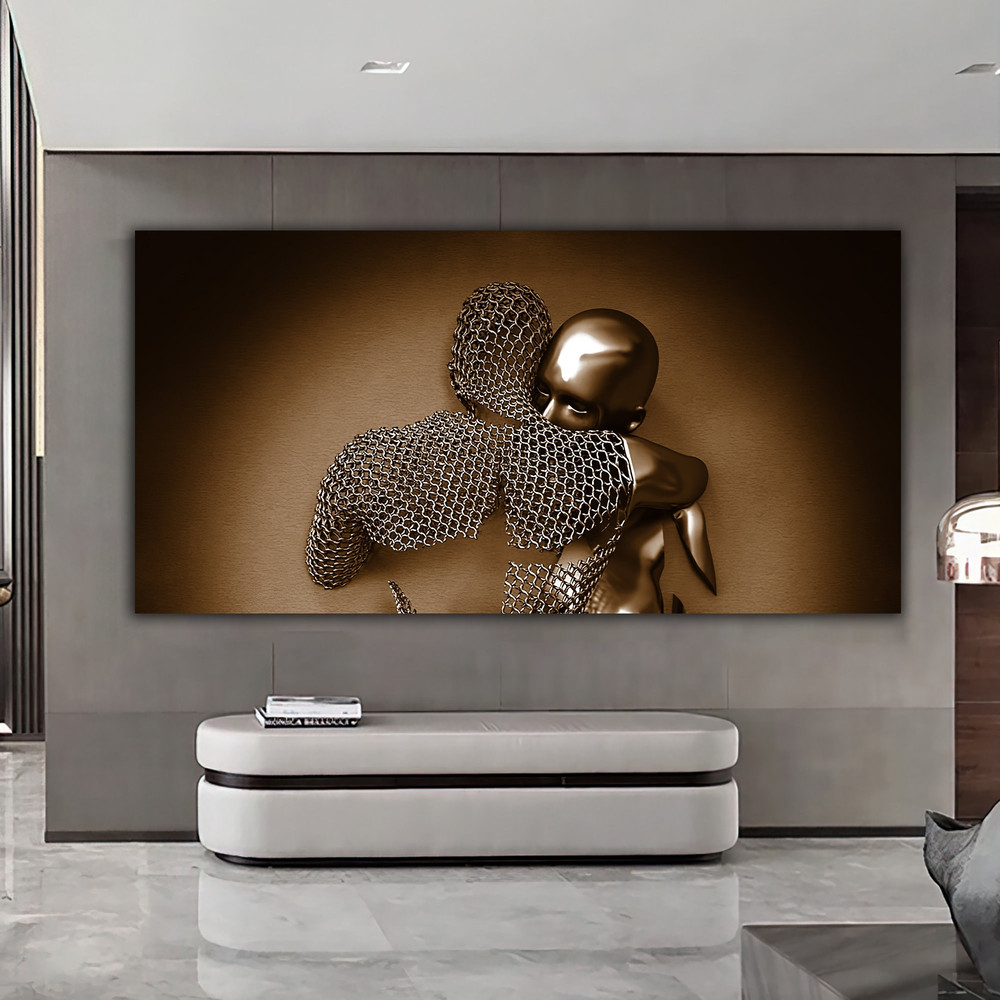 Couples hugging headboard canvas painting, bronze love couples canvas painting, love couples wall decor, 3d wall art.jpg