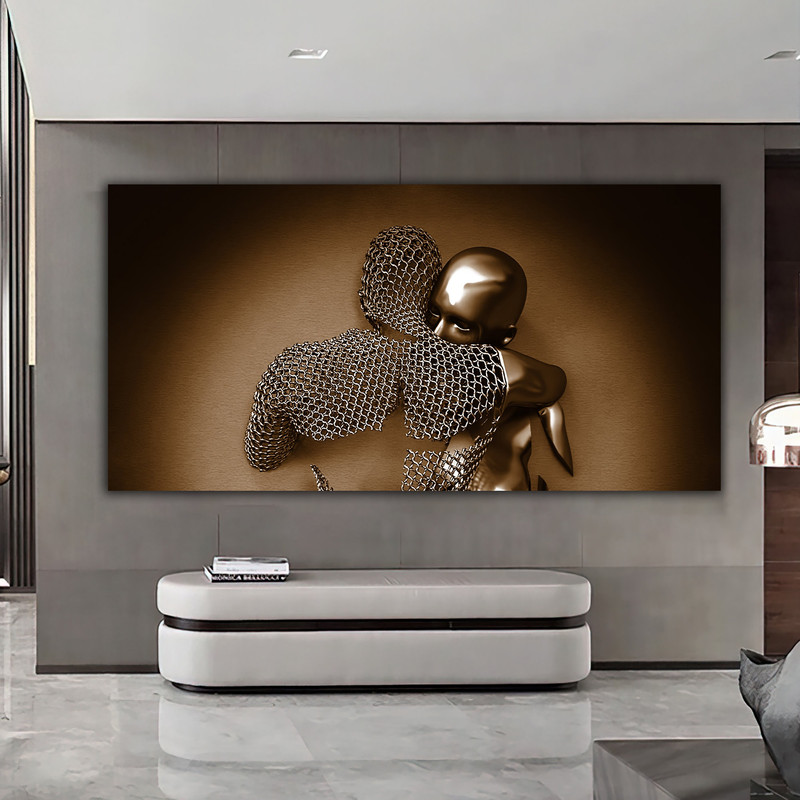 Couples hugging headboard canvas painting, bronze love couples canvas painting, love couples wall decor, 3d wall art.jpg