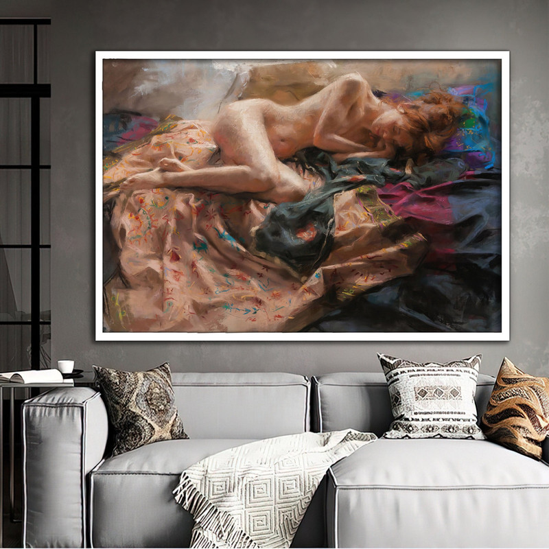 erotic woman canvas painting, lying naked woman print, nude girl art, bedroom wall print, sexy girl poster, erotic wall art.jpg