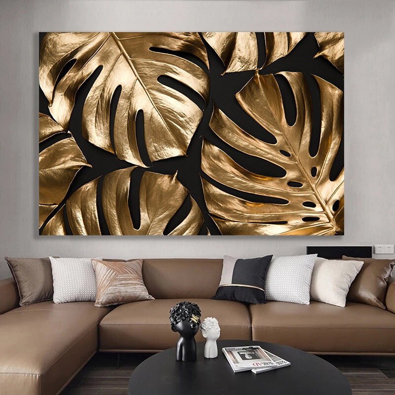 golden leaves canvas painting , floral wall decor , golden leaves canvas print.jpg